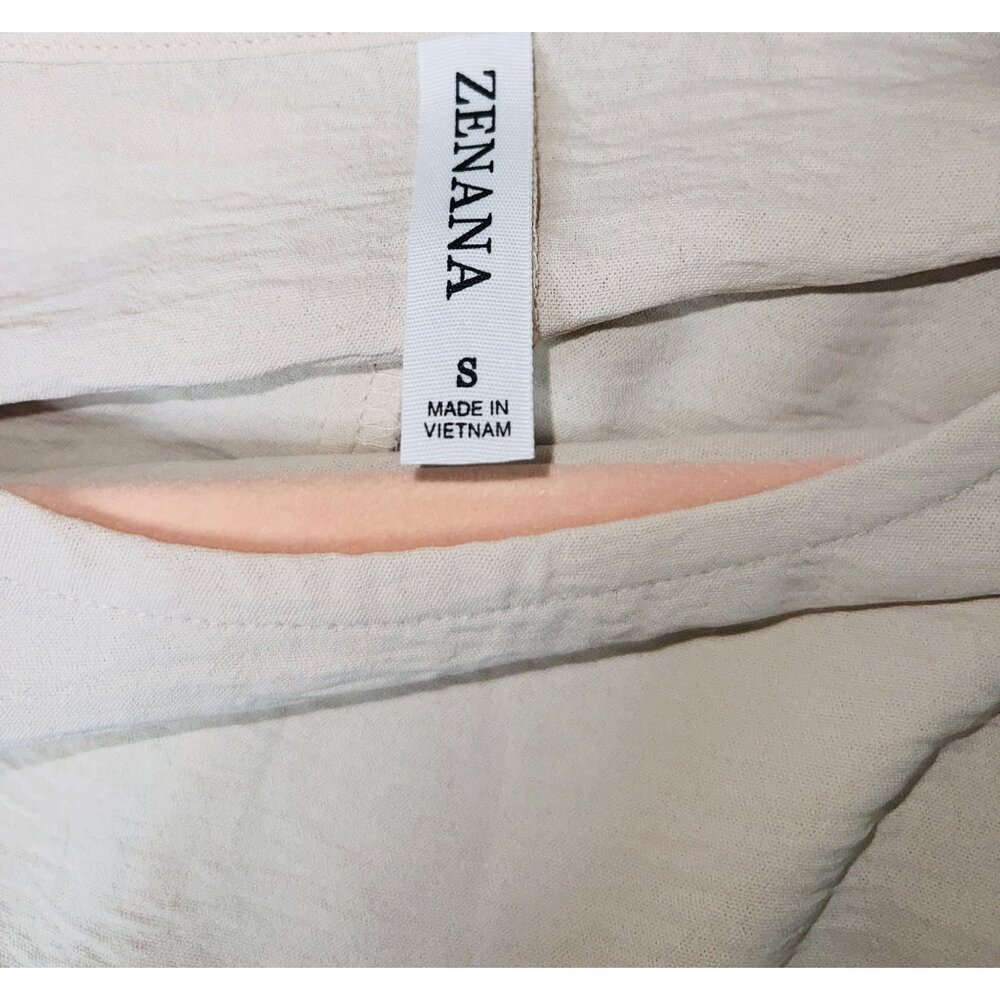 Zenana Crinkle Texture Beige Short Sleeve Top With Ruffle Detail S 100% Polyeste - Picture 3 of 5